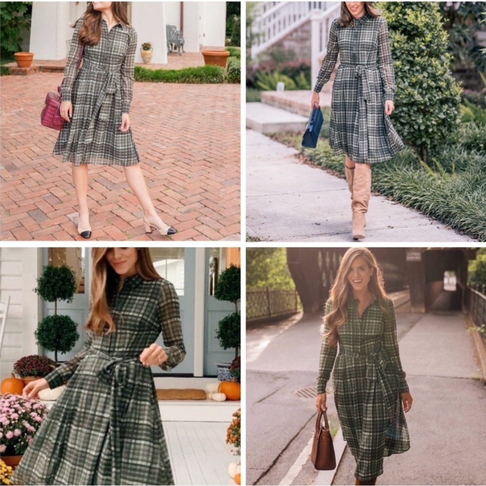 Gal Meets Glam Jessie Plaid Sage Green button dress GMG - Picture 7 of 9